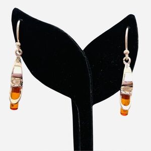 Beautiful Elegant Amber .925 Sterling Silver Dangle Drop Earrings NEW